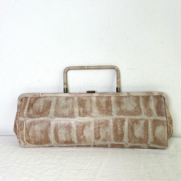 HOBO International Genuine Leather Neutral Animal Print Satchel Clutch Bag - Picture 15 of 17